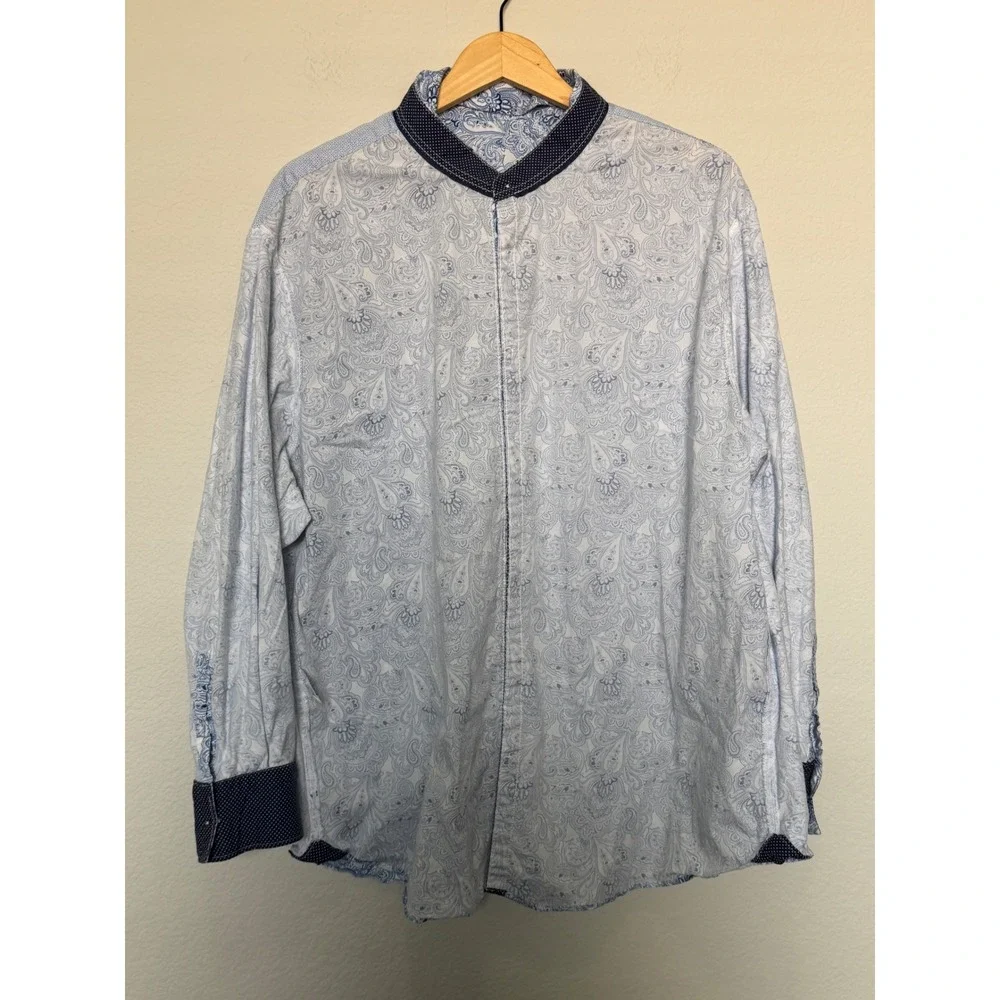 CON.STRUCT Men's XXL Modern Fit Hybrid Blue White Paisley Button Shirt